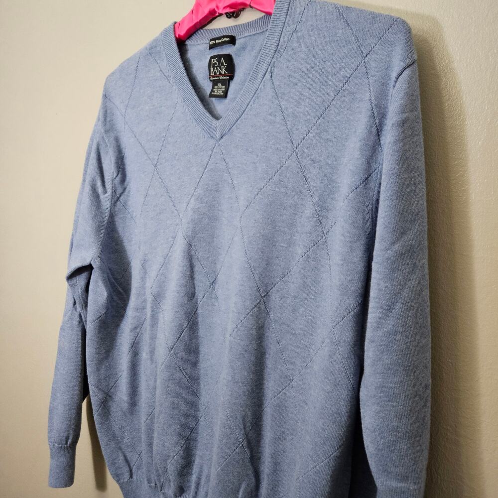 Old$ Jos. A. Bank 100% Pima Cotton Blue VNeck Sweater XL Preppy Classic Normcore